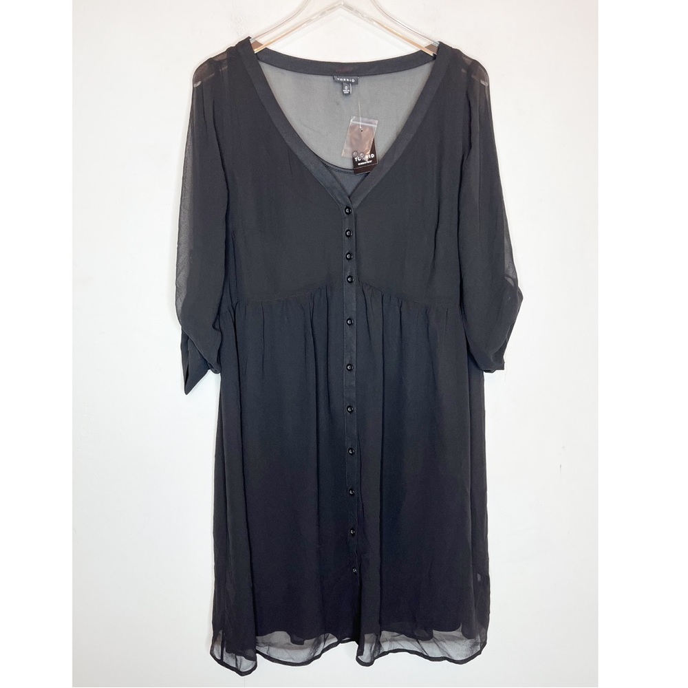 Torrid black Chiffon Shirt Dress, sheer lined. Size 0